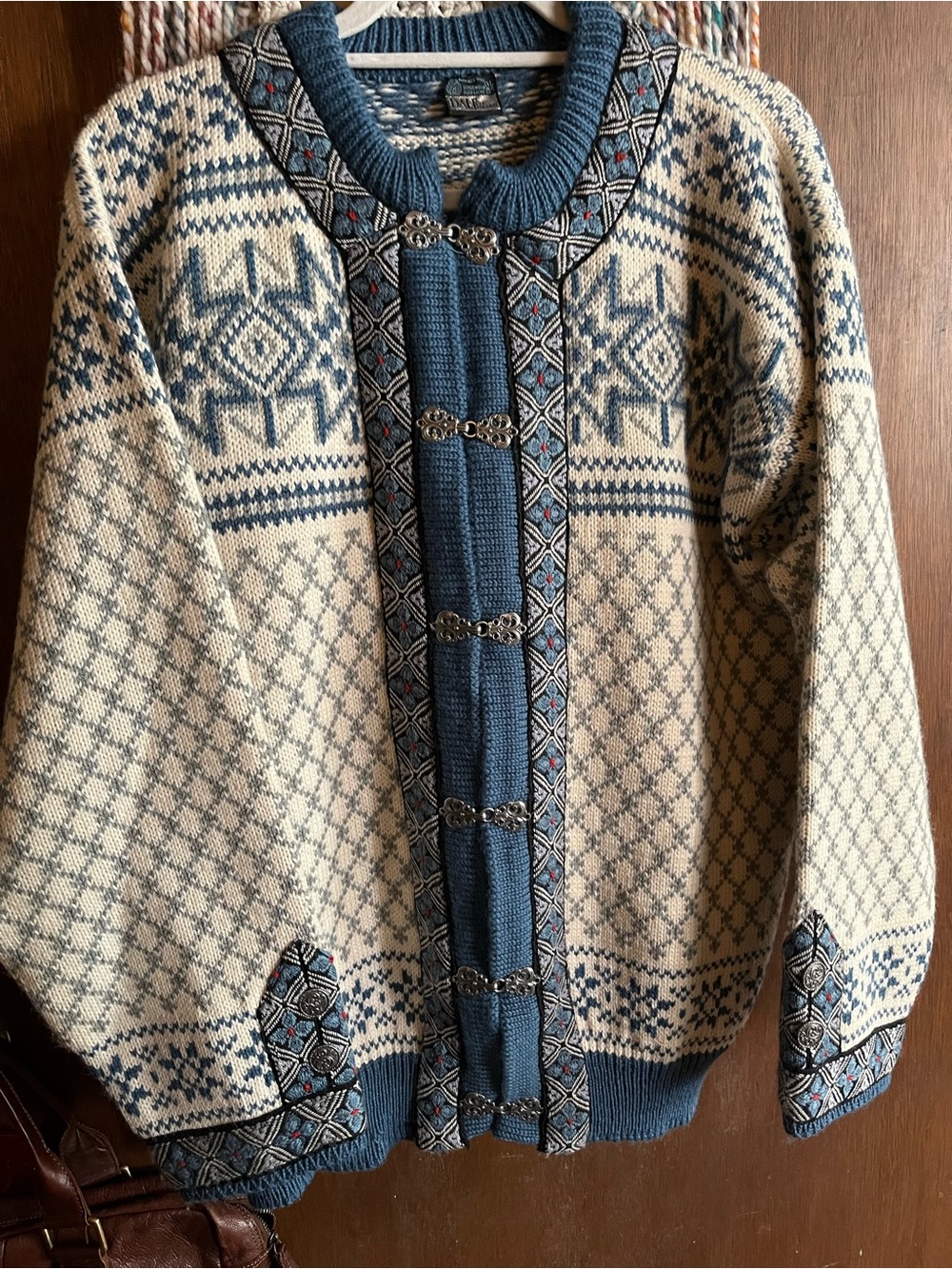 Dale of Norway Blue and Cream Nordic Cardigan with Metal Clasps